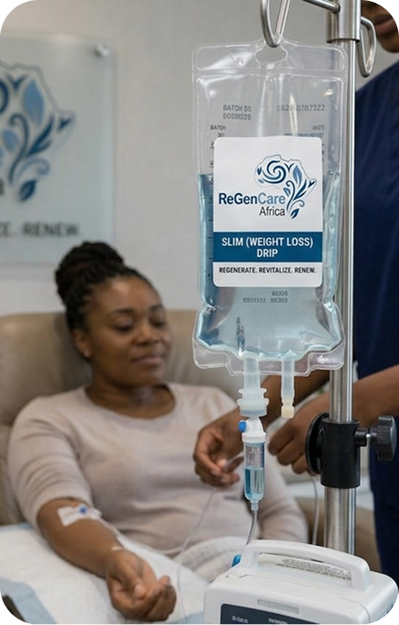 Female patient receiving IV drip hydration